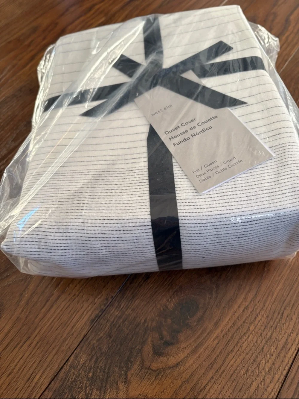 New West Elm White and Black Thin-Stripe Duvet Cover